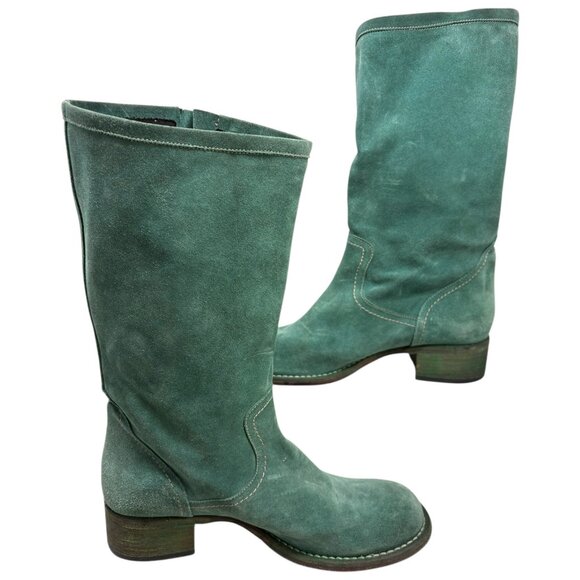 Strategia Teal Suede Mid Calf Biker Boots Made in italy - Picture 5 of 13